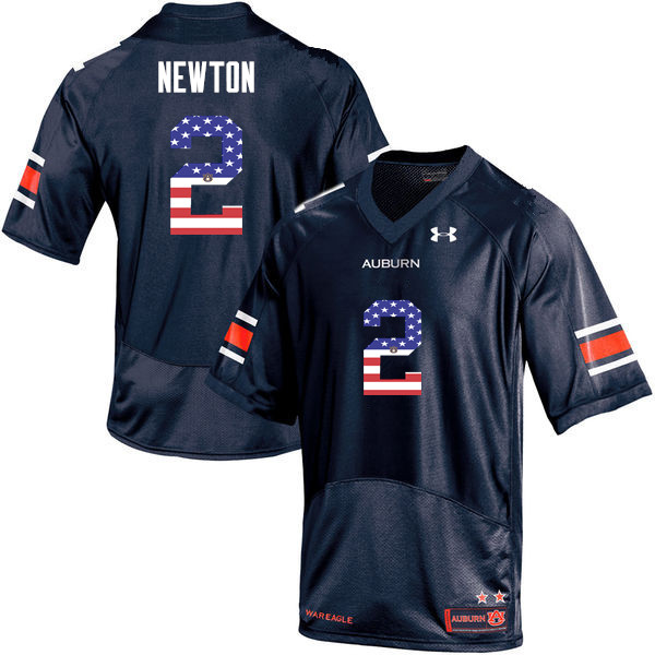 Men #2 Cam Newton Auburn Tigers USA Flag Fashion College Football Jerseys-Navy